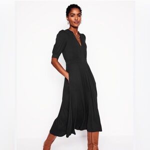 $185 NEW Boden Size 6 6R Lily Jersey Midi Tea Dress Black Stretch Knit Flowy NWT